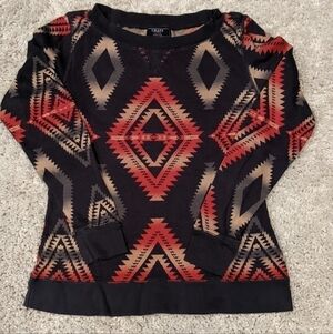Chaps Denim Cotton Thermal Long Sleeve Top Petite Large  Southwest Waffle Weave